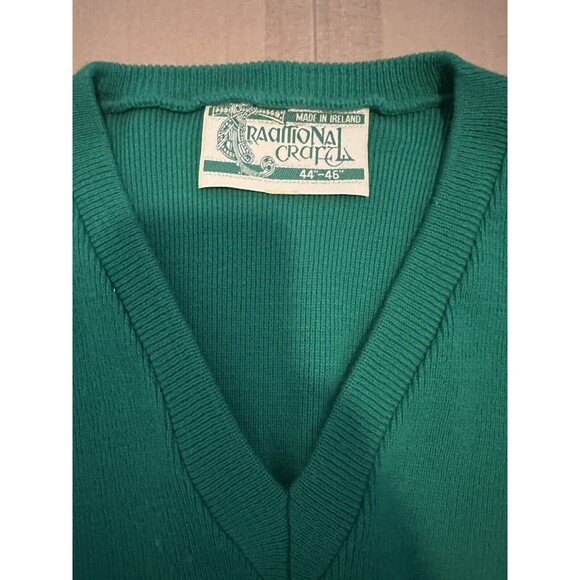 Vtg Traditional Craft Men's Green Ireland Logo V-Neck Sweater size 44-46 2xl - Picture 4 of 7